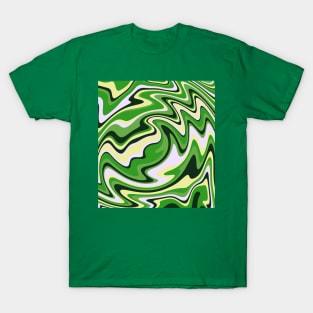 Colorful Liquid Warp Abstract Swirl - Green and Yellow T-Shirt